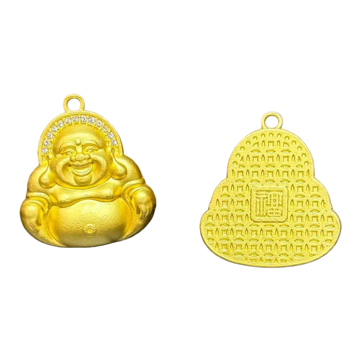 Golden Buddha statue pendant, fruit shell electroplated dot diamond jewelry pendant, golden bracelet and couple ring 999 Item Picture
