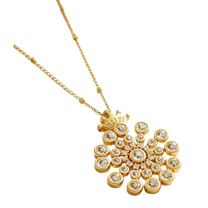 Fruit shell golden snowflake pendant necklace, electroplated dot diamond jewelry, including golden bracelet and pair ring 999 Item Picture