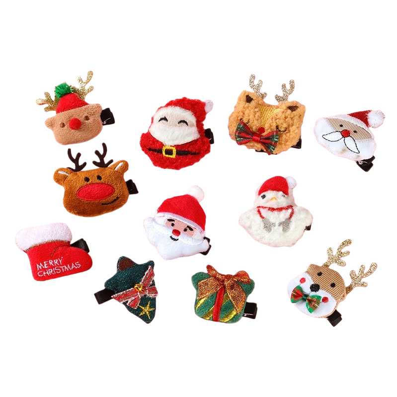 Christmas-themed plush hair clips, pearl scratch-off accessories, fashionable scratch-off hair clips Item Picture