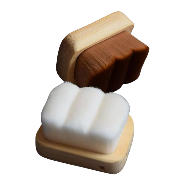 Wooden base sponge cleaning brush with 20 steel wool balls, loofah cup brush, gap brush Item Picture