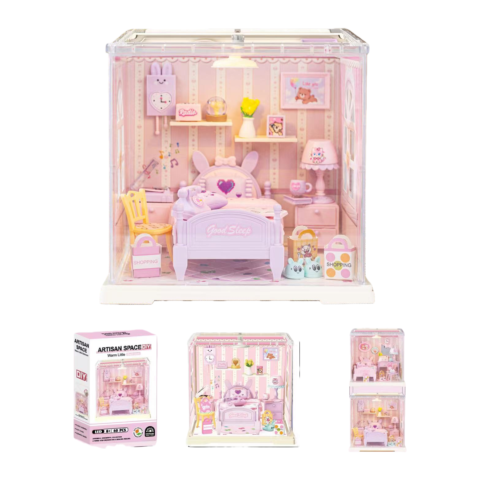 ARTISAN SPACE Pink Dreamy Bedroom DIY Mini Room Model 3D Display Luminous Spinning Ball Application Scenario