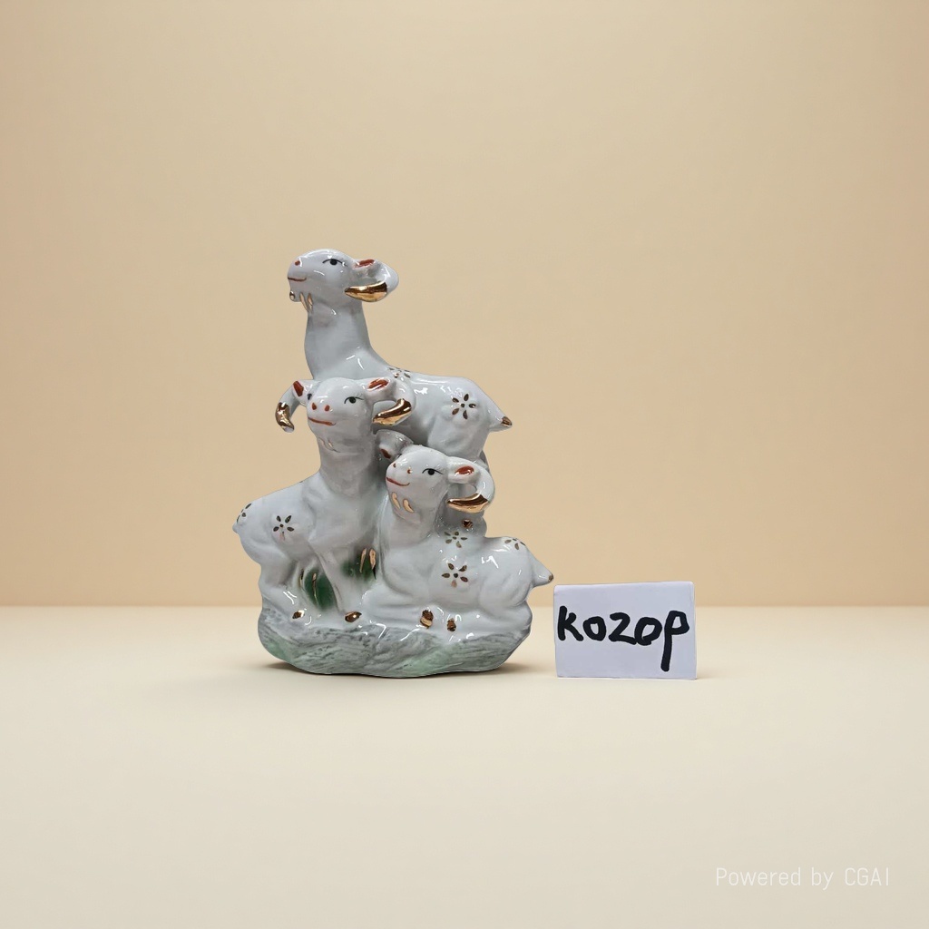 白色陶瓷羊群雕塑陶瓷花瓶手捏花陶瓷工艺品