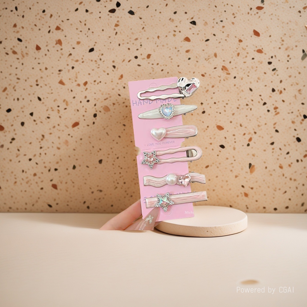 Pink heart-shaped star-shaped pearl metal hair clip and grab accessory Specification image