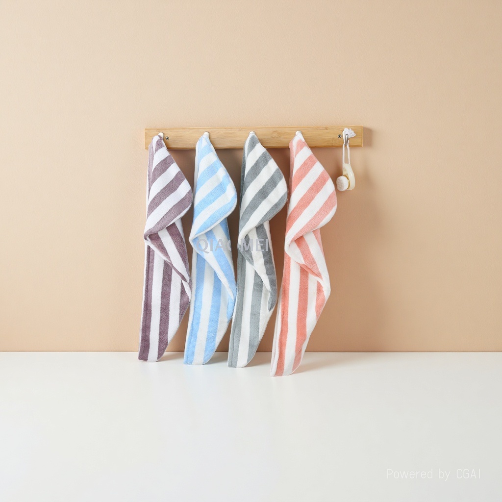 Factory direct sales of cationic thickened coral fleece dry hair caps and women's ultra-fine fiber water-absorbing quick-drying striped bath caps Application Scenario