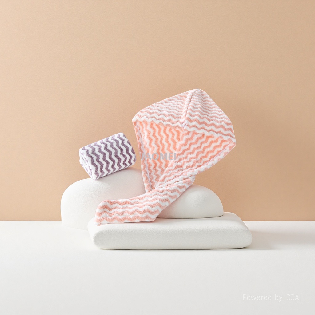 Factory direct sales of cationic thickened coral fleece dry hair caps and women's ultra-fine fiber water-absorbing quick-drying striped bath caps