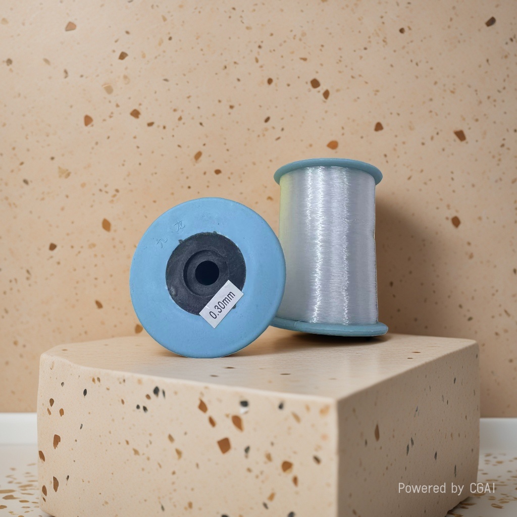Blue spool with transparent fishing line, nylon line for fishing, wear-resistant details Picture