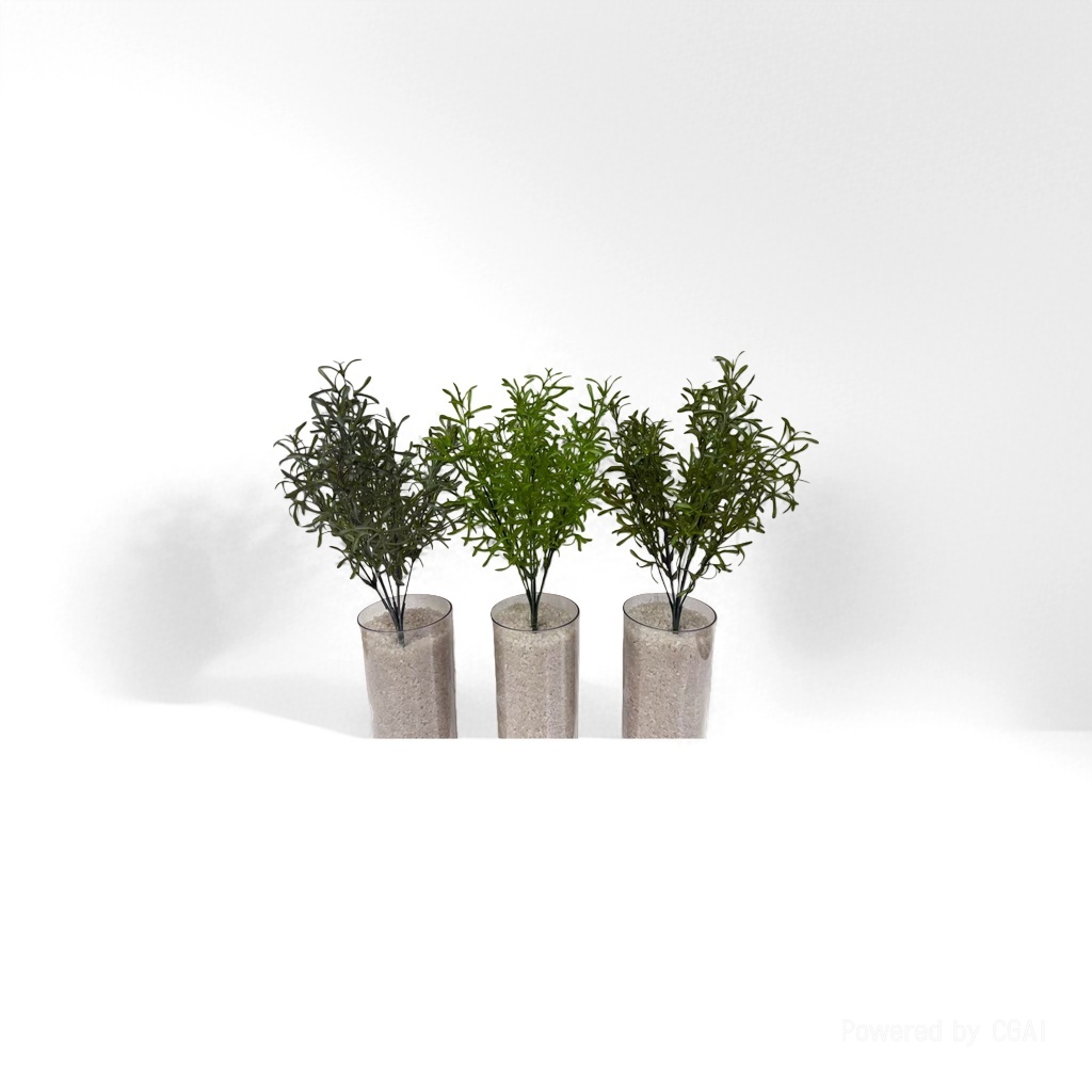 三盆大叶子针织仿真植物装透明圆柱花瓶绿植仿真花