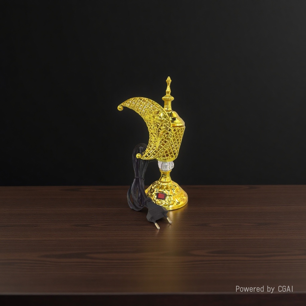 Arab incense burner, golden hollowed-out purple copper incense burner with green sapphire decoration, black power incense stick, engraved incense stick Specification image