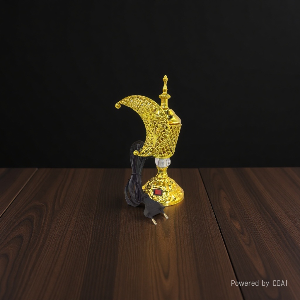 Arab incense burner, golden hollowed-out purple copper incense burner with green sapphire decoration, black power incense stick, engraved incense stick details Picture