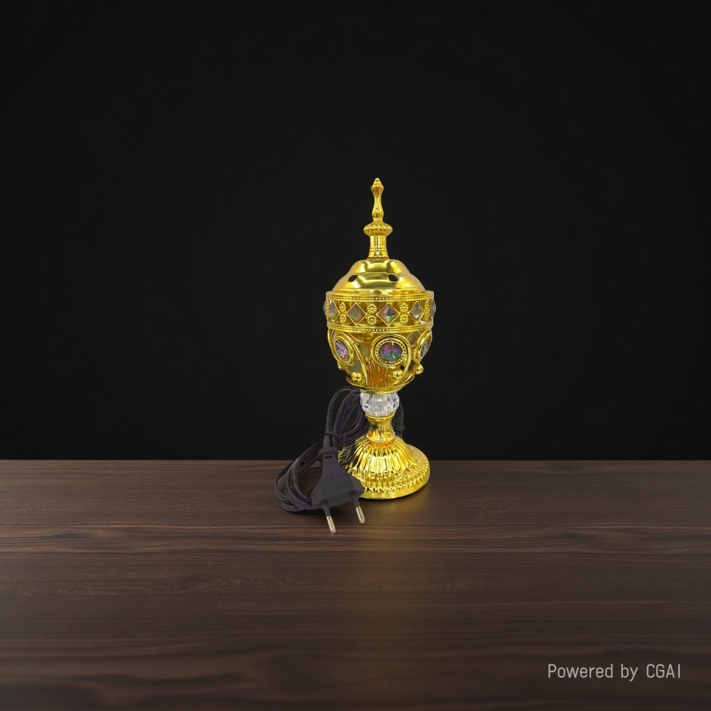 Golden hollowed-out purple copper incense burner with green sapphire decoration, black power incense stick, incense seal, Arabic alloy incense burner Specification image