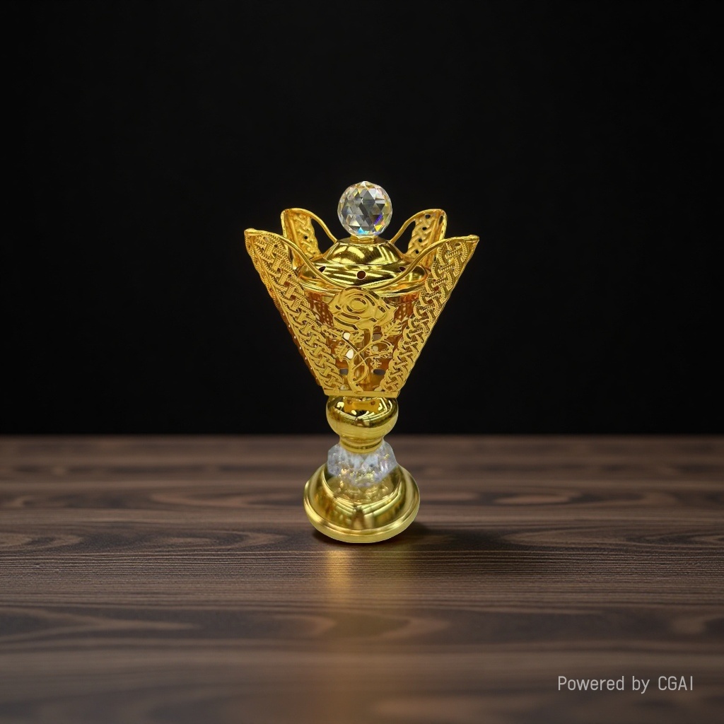 金色紫铜镂空雕花香炉顶部镶嵌水晶球底座水晶点缀香插线香香篆