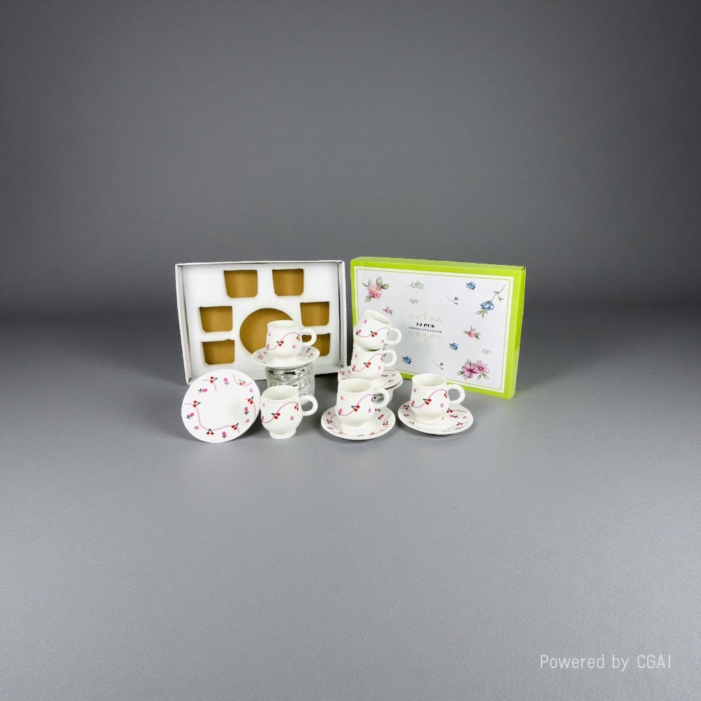 Cerámica blanca taza de café y platillo set caja de regalo contiene cereza diseño floral taza de café y platillo seis tazas seis platos Application Scenario