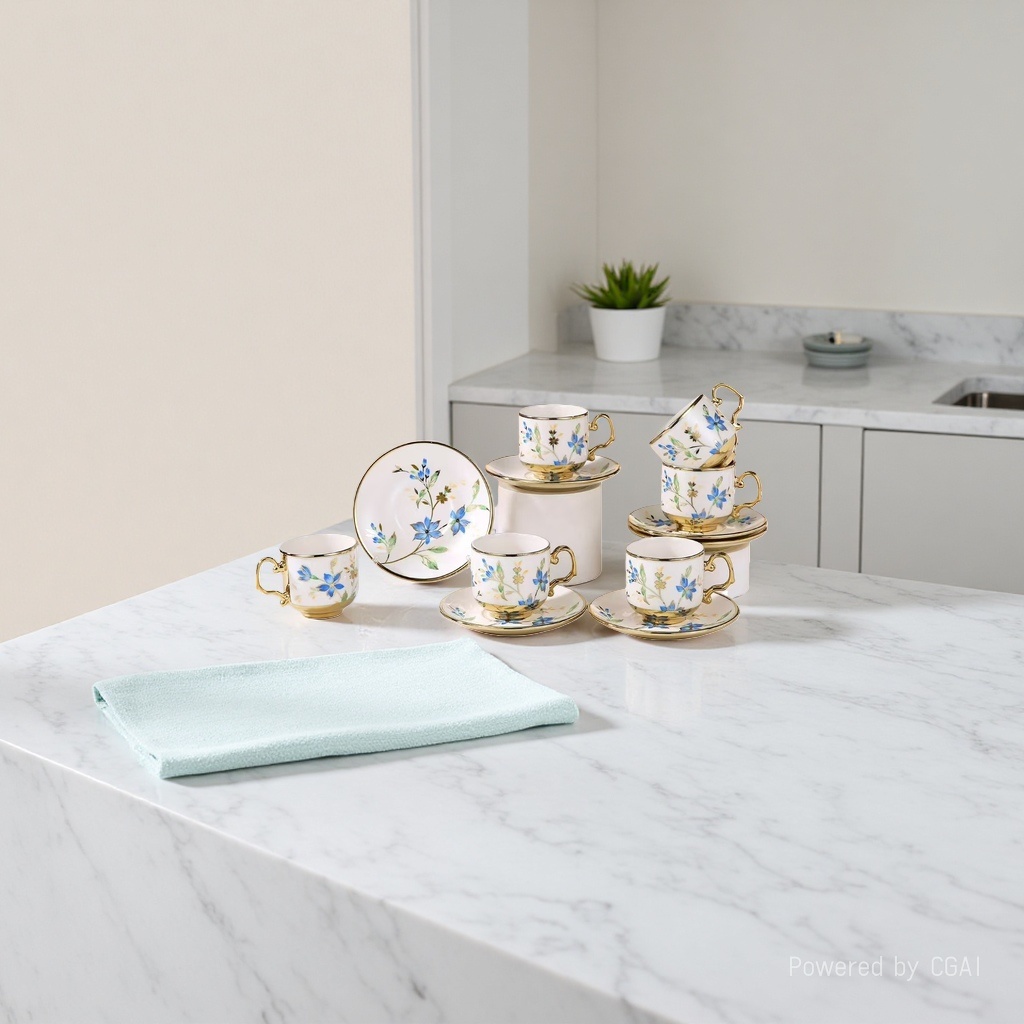 European-style gold edge floral pattern ceramic coffee cup and saucer set gift box, six cups and six saucers, 112408663 Specification image