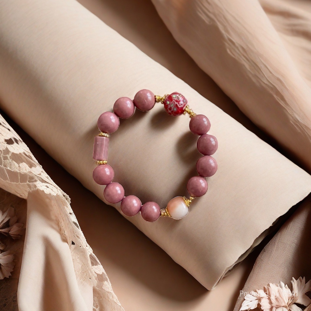 Sugar Tang Tang Barbie Pink 1cm bracelet Lacquer beads, redwood grain round stone columns, inlaid stone twisted flower spacers SC001021 Specification image