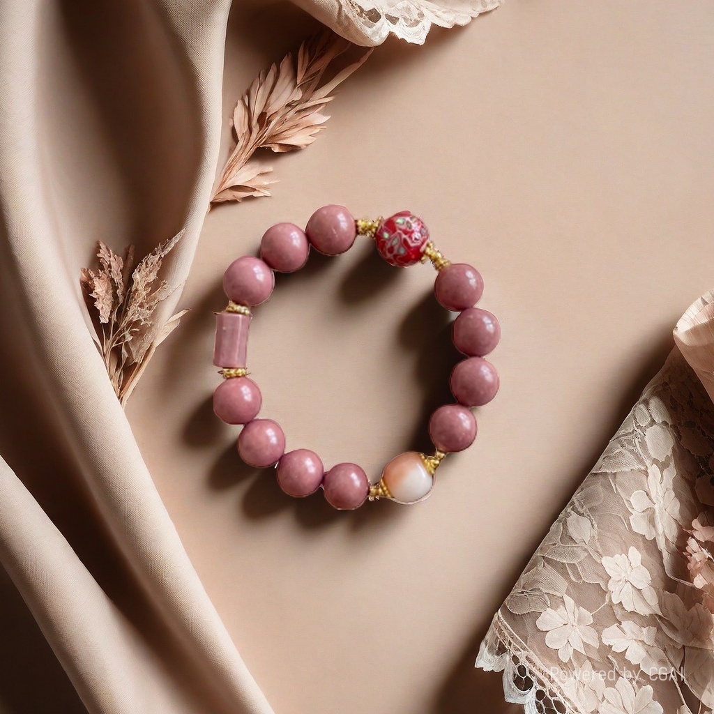 Sugar Tang Tang Barbie Pink 1cm bracelet Lacquer beads, redwood grain round stone columns, inlaid stone twisted flower spacers SC001021 details Picture