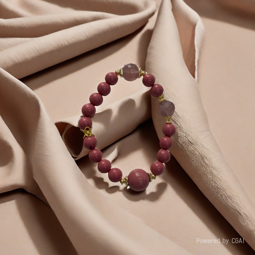 Tangtangtang Barbie Pink bracelet Ancient-style Golden Waist, Ancient-style Golden Four Treasures Double-headed Spacer beads, Strawberry Crystal SC001019 Specification image
