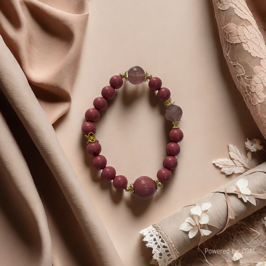 Tangtangtang Barbie Pink bracelet Ancient-style Golden Waist, Ancient-style Golden Four Treasures Double-headed Spacer beads, Strawberry Crystal SC001019 details Picture