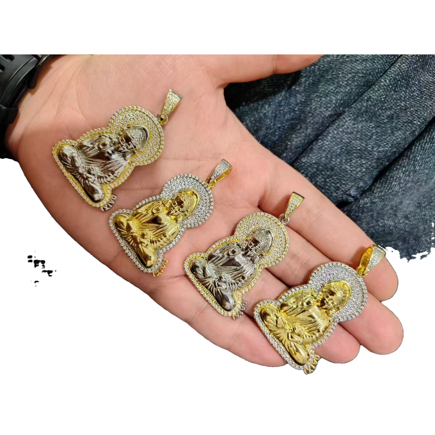 Four diamond Buddha pendants in fruit shell gold, electroplated dot diamond jewelry pendants Item Picture