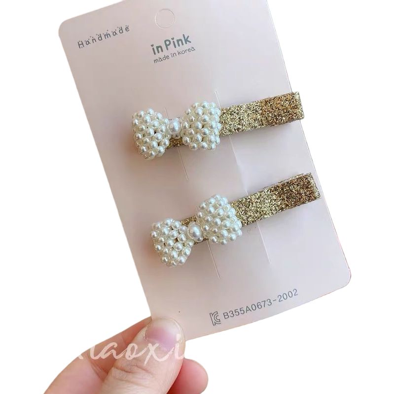 Golden sequined pearl clip hairpin accessory, elegant pearl hairpin Item Picture