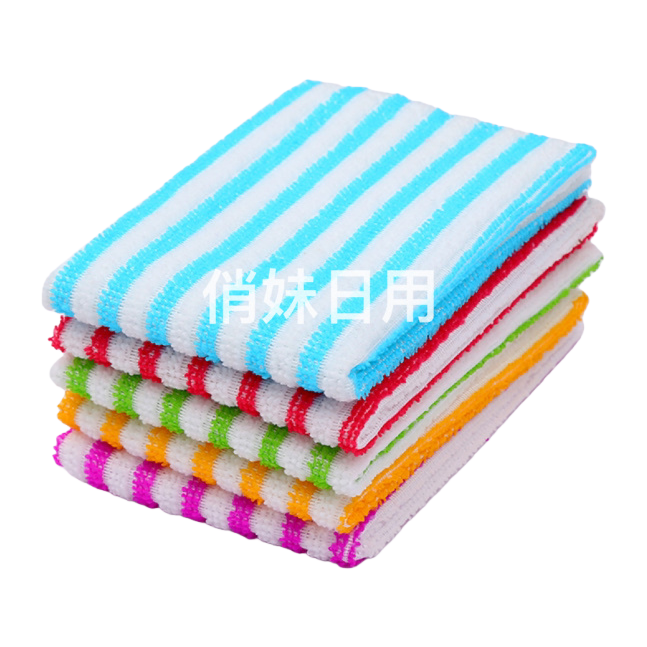 厂家批发超细纤维抹布切边5片围卡彩色条纹抹布尺寸30*30 Item Picture