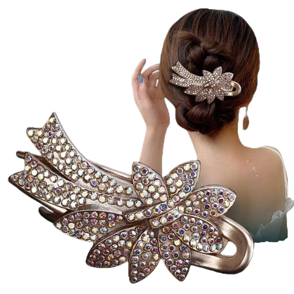 Best-selling high-quality imitation alloy INS plastic with a golden base, water diamond duckbill clamp, and glass diamond hairpin grab Item Picture