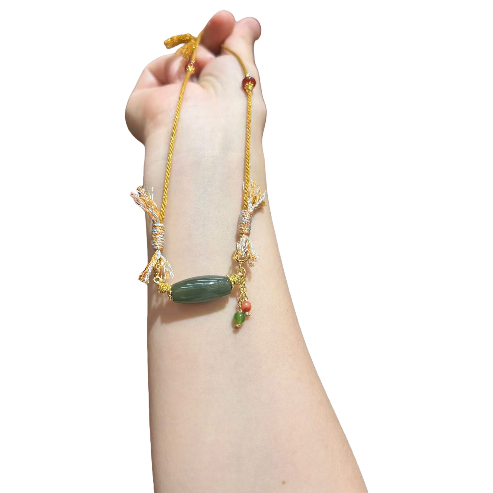 Swarovski gold rope woven bracelet for women with green jade bead pendant irregular versatile jewelry Item Picture