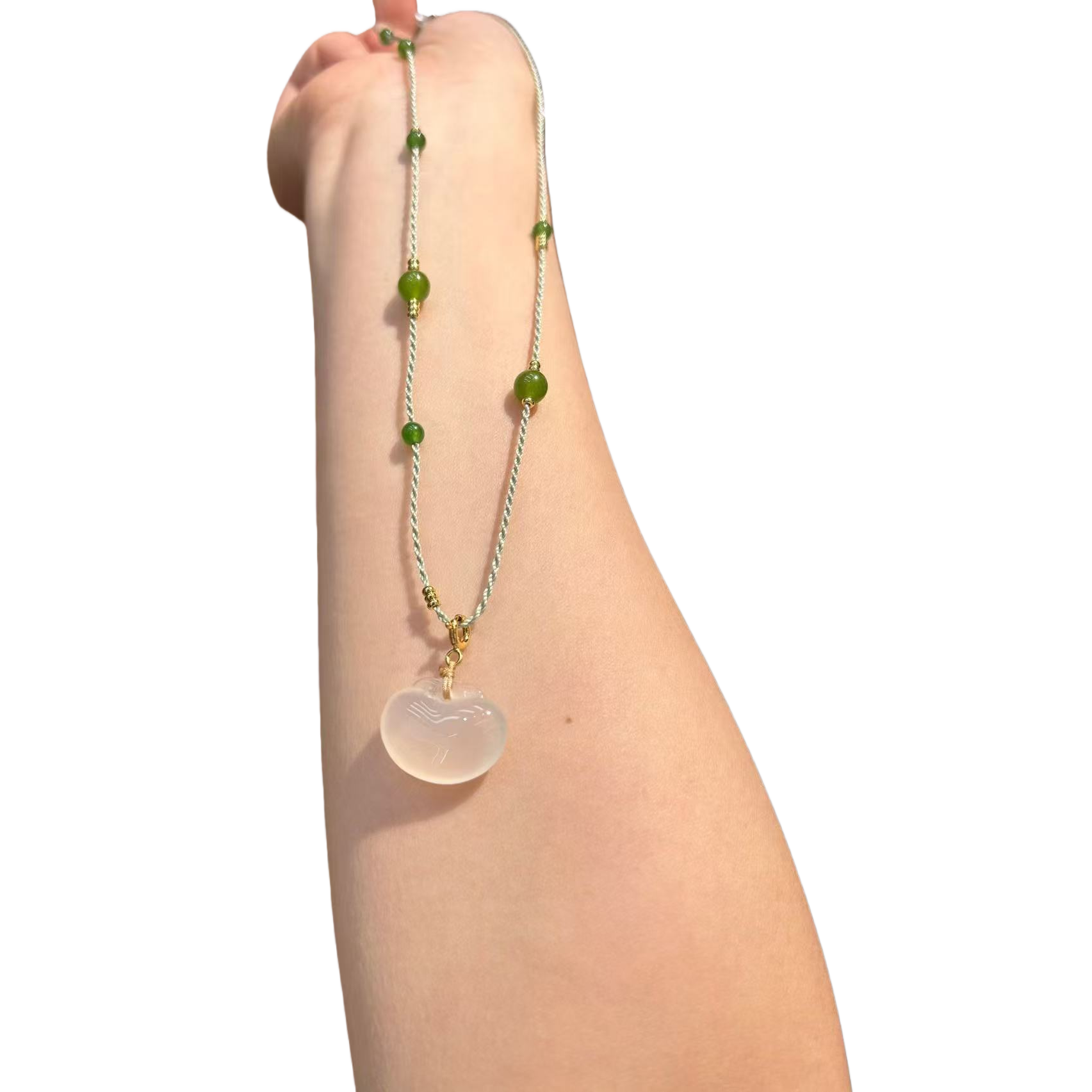 DIY handmade acrylic long and simple women's necklace with silver chain and sand gold gourd pendant Item Picture