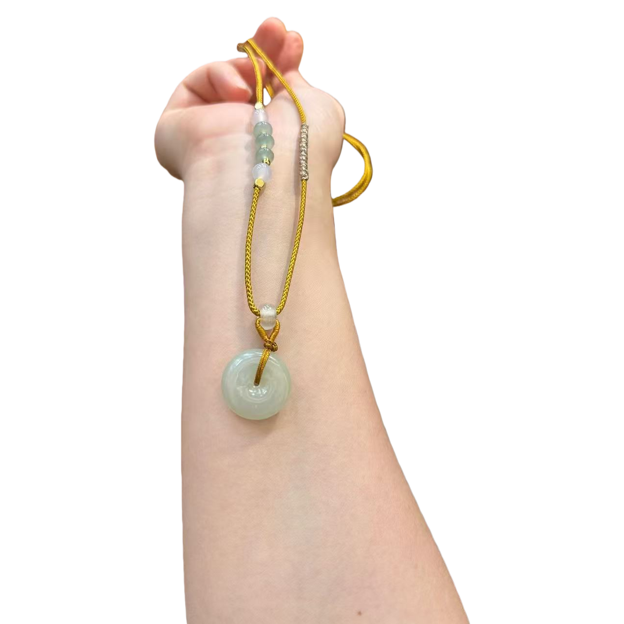 New yellow rope-decorated jade pendant crystal bracelet, 18cm Item Picture