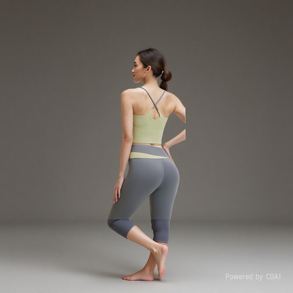 Light green and gray two-tone fitness set, women's yoga wear, quick-drying sweat-sweating suit, high-waisted tight pants and tank top