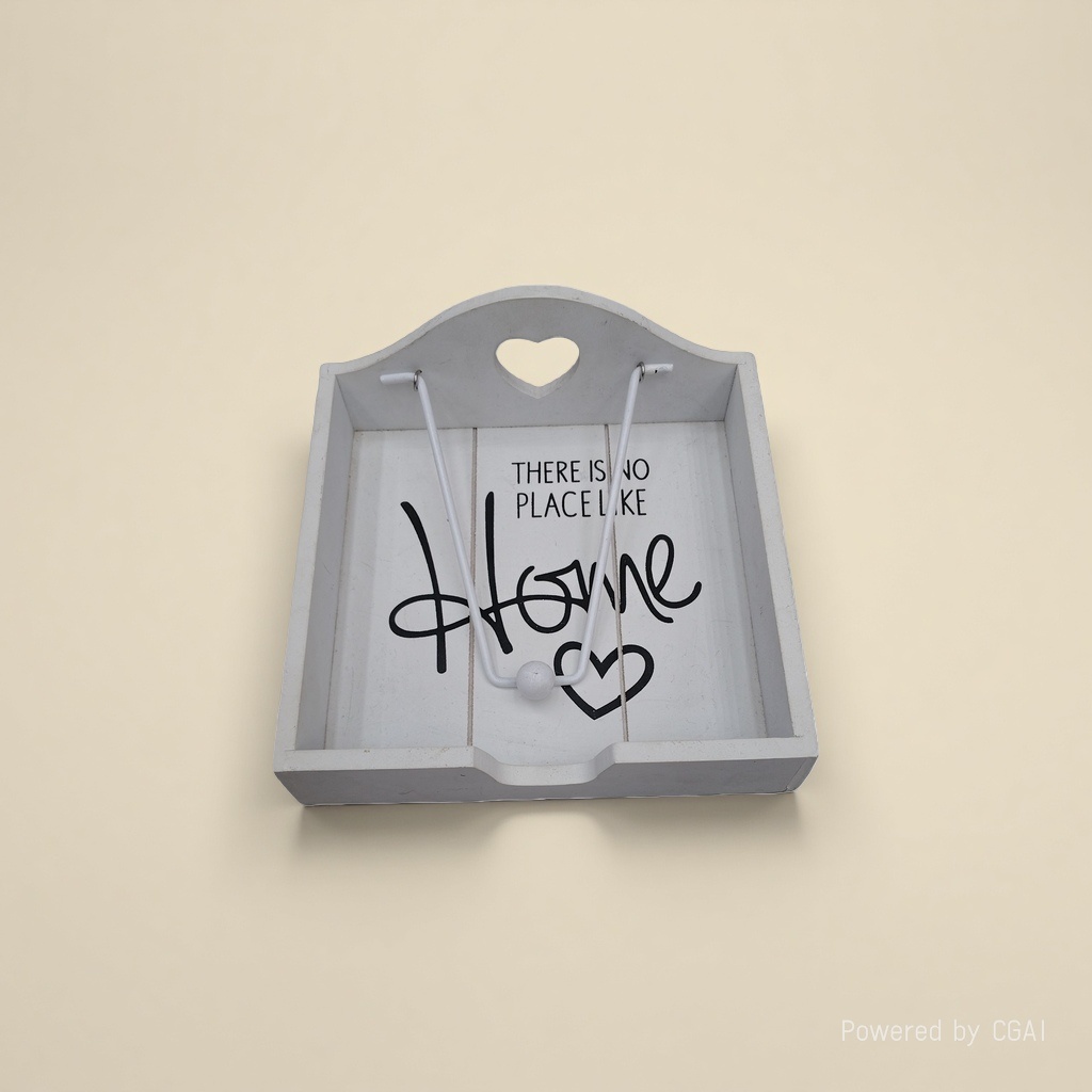 A white wooden heart-shaped hollowed-out decorative tray with the word "HOME", a metal stand, a gourd, an ice cream stick, and wooden ornaments Application Scenario