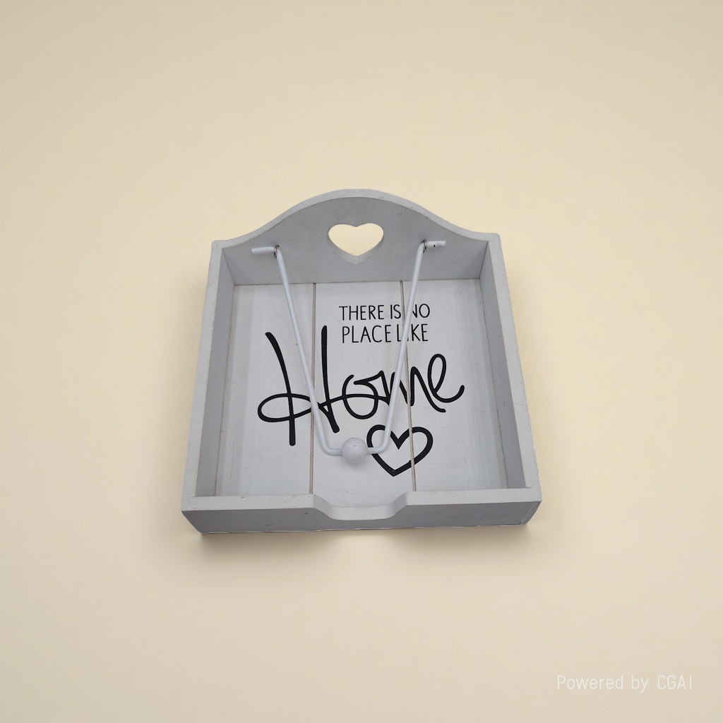 A white wooden heart-shaped hollowed-out decorative tray with the word "HOME", a metal stand, a gourd, an ice cream stick, and wooden ornaments Specification image