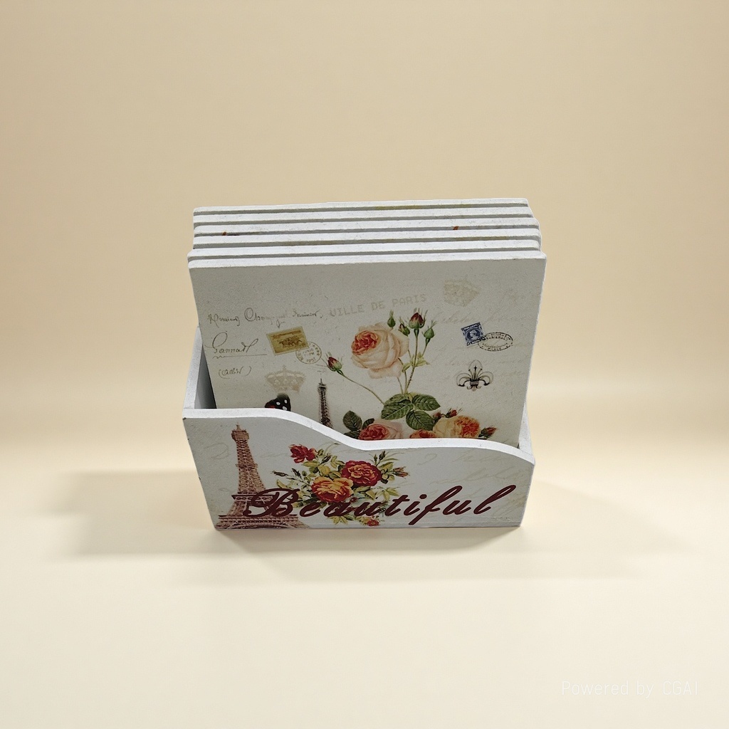 White Parisian-themed resin decorative coasters