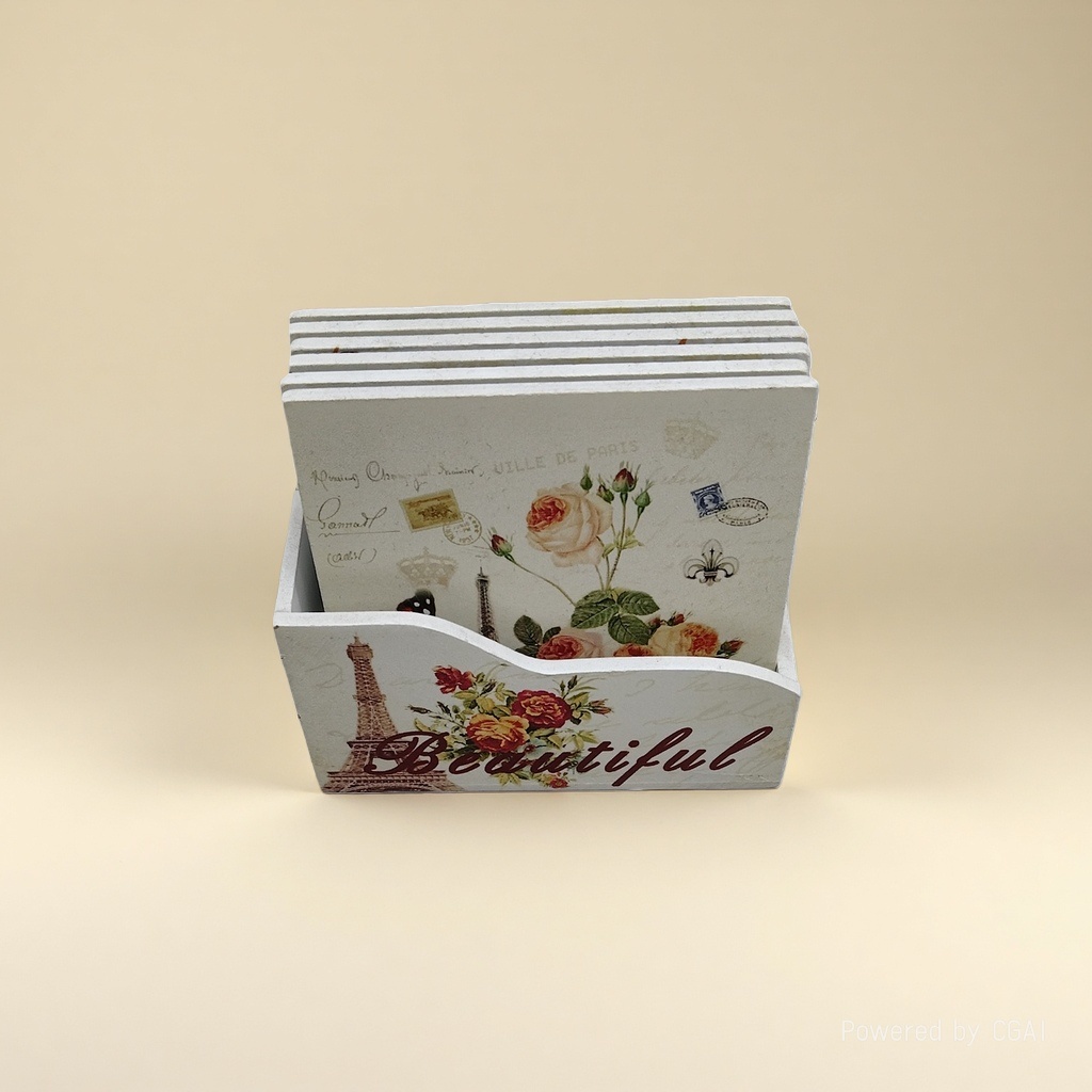 White Parisian-themed resin decorative coasters details Picture