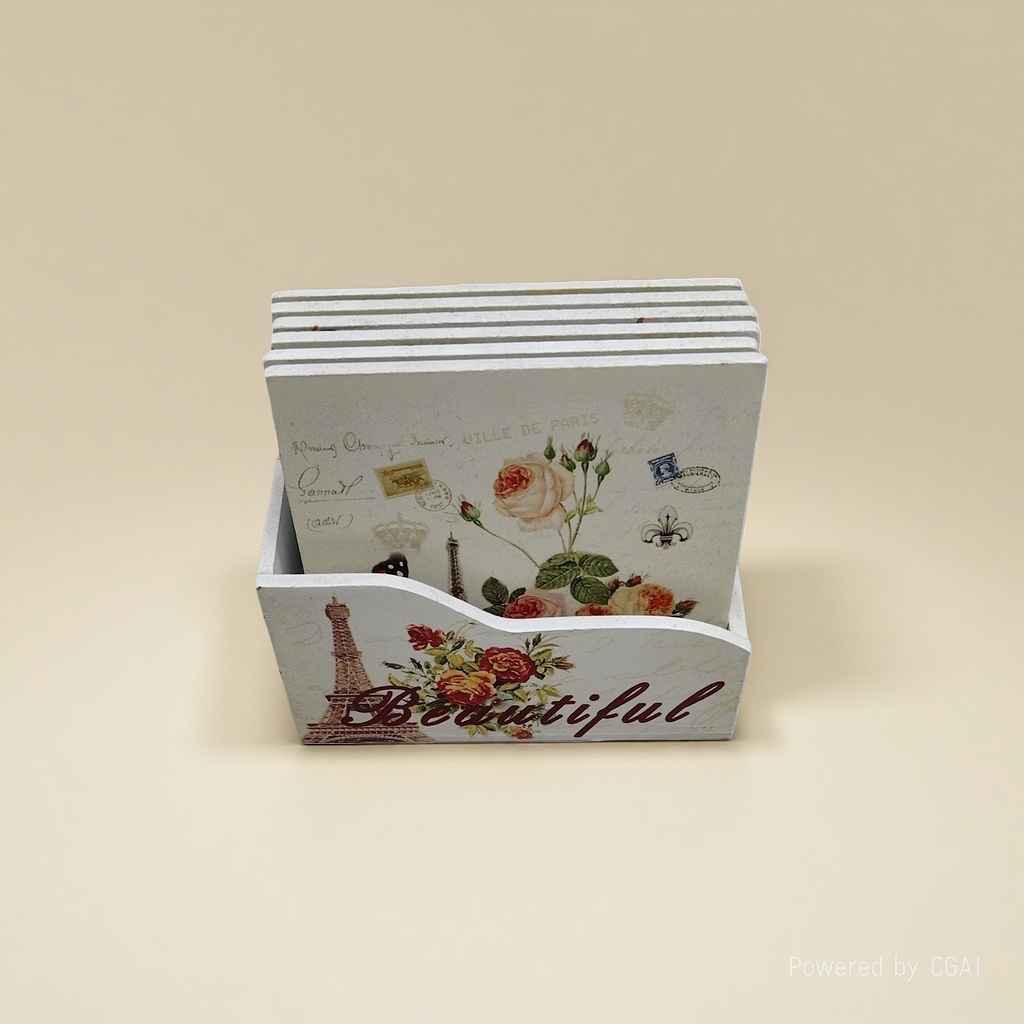 White Parisian-themed resin decorative coasters Specification image