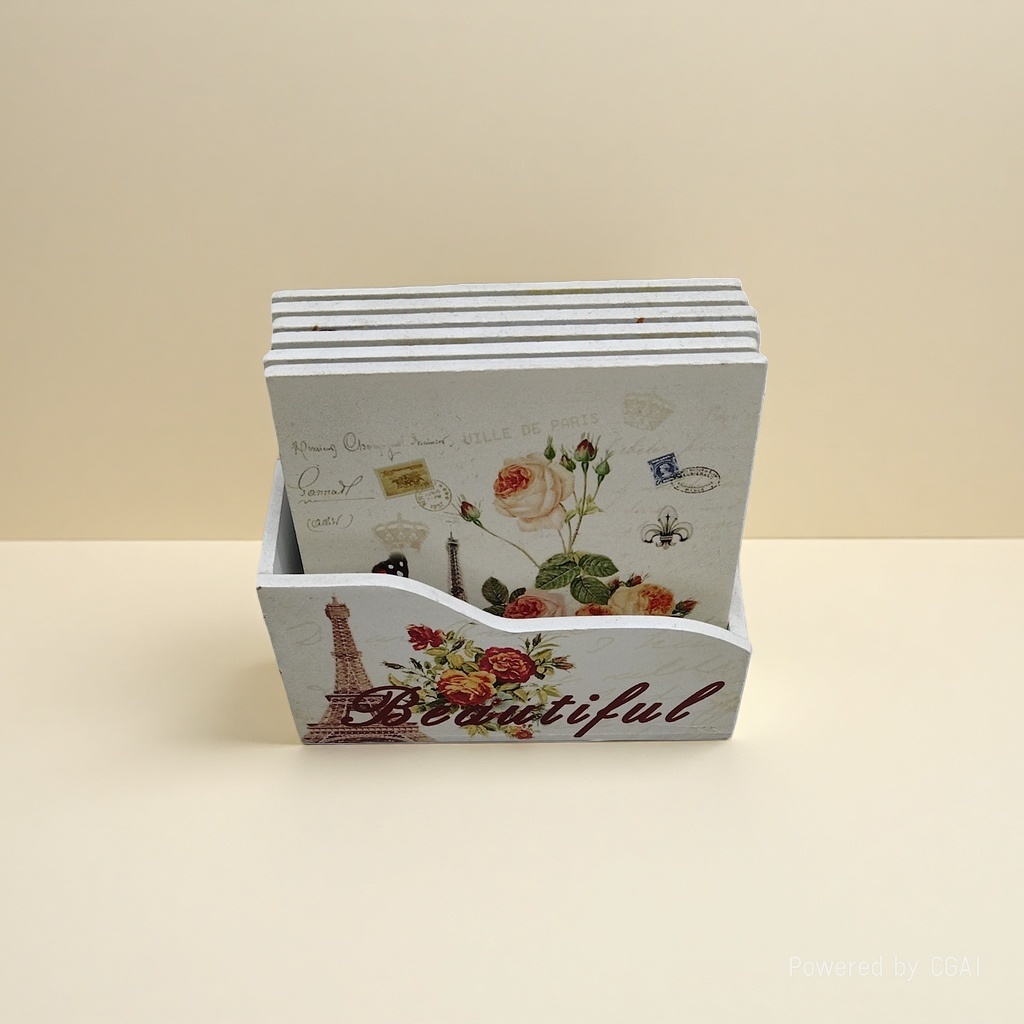 White Parisian-themed resin decorative coasters Application Scenario