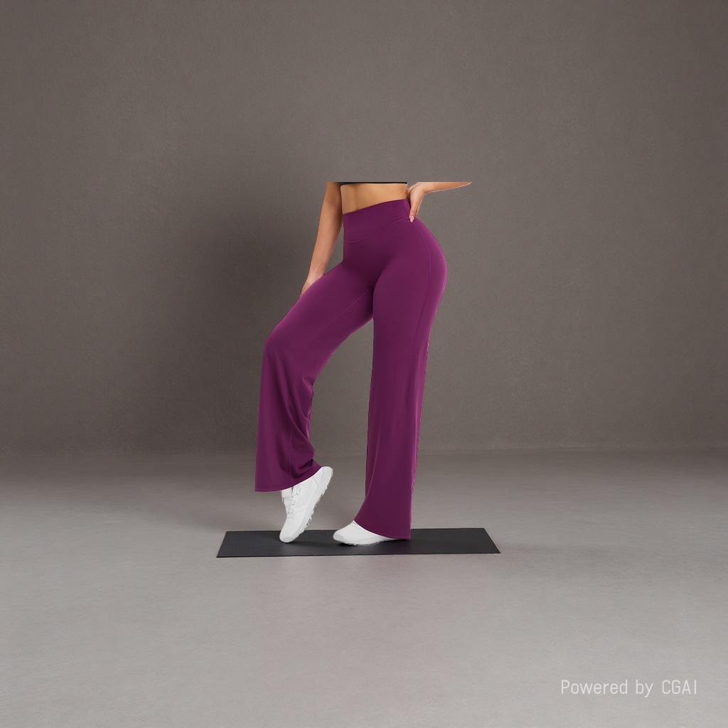 Jenny Aido's purple high-waisted wide-leg sweatpants with a waistband design are paired with white sports shoes