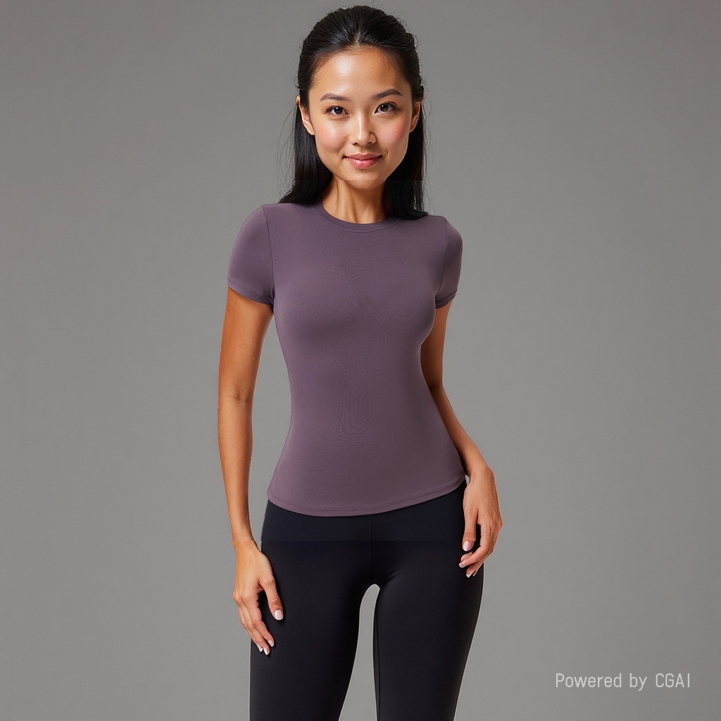 A purple short-sleeved T-shirt for women made of mulberry silk, a loose Korean-style top