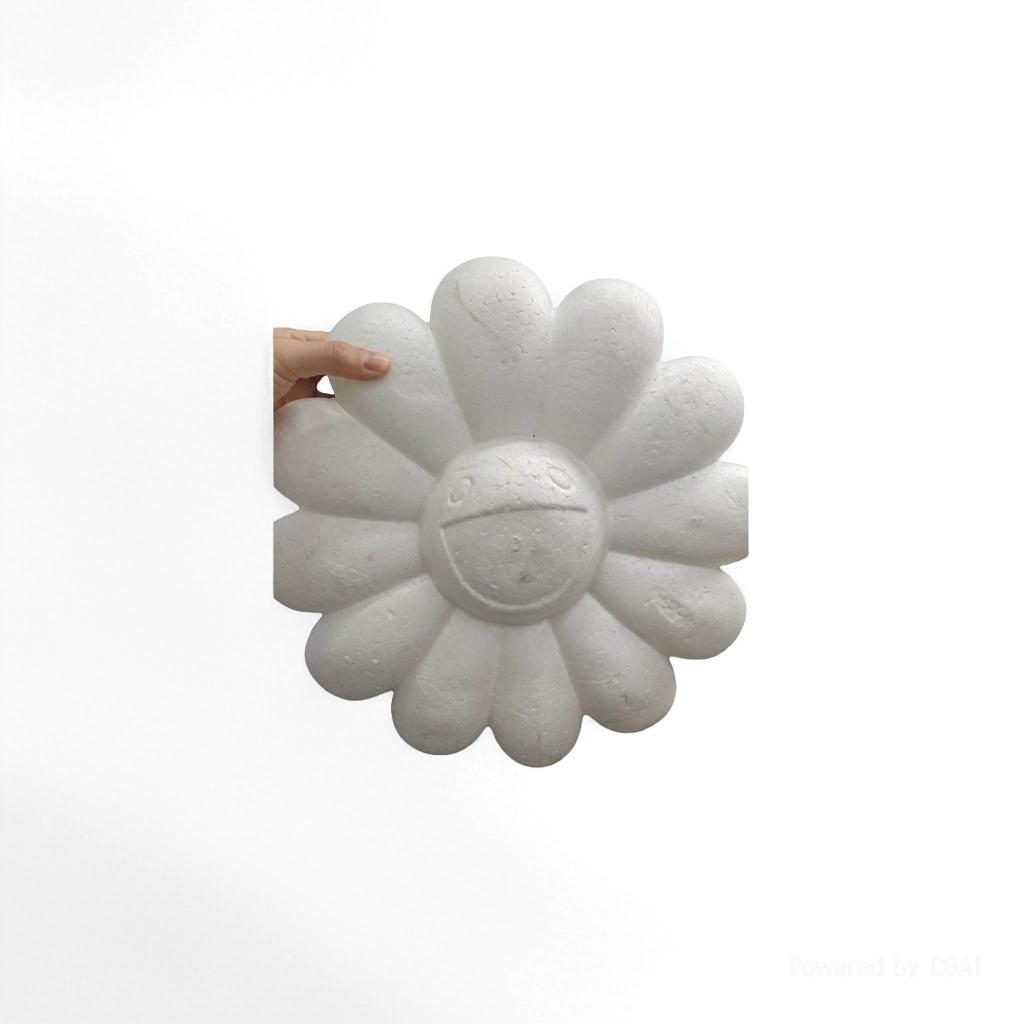White foam flower sculpture simulates rose petal pieces and artificial flower heads Specification image