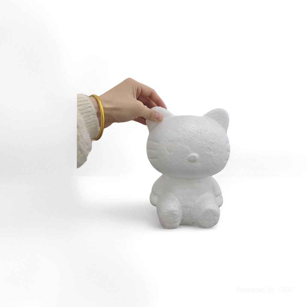 White foam cat-shaped sculpture cow ornaments, food and play accessories, long wall flower office desk small ornaments Application Scenario
