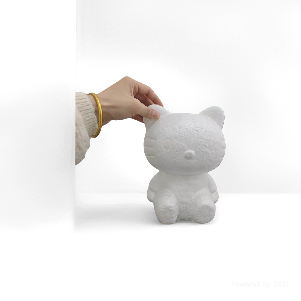 White foam cat-shaped sculpture cow ornaments, food and play accessories, long wall flower office desk small ornaments details Picture