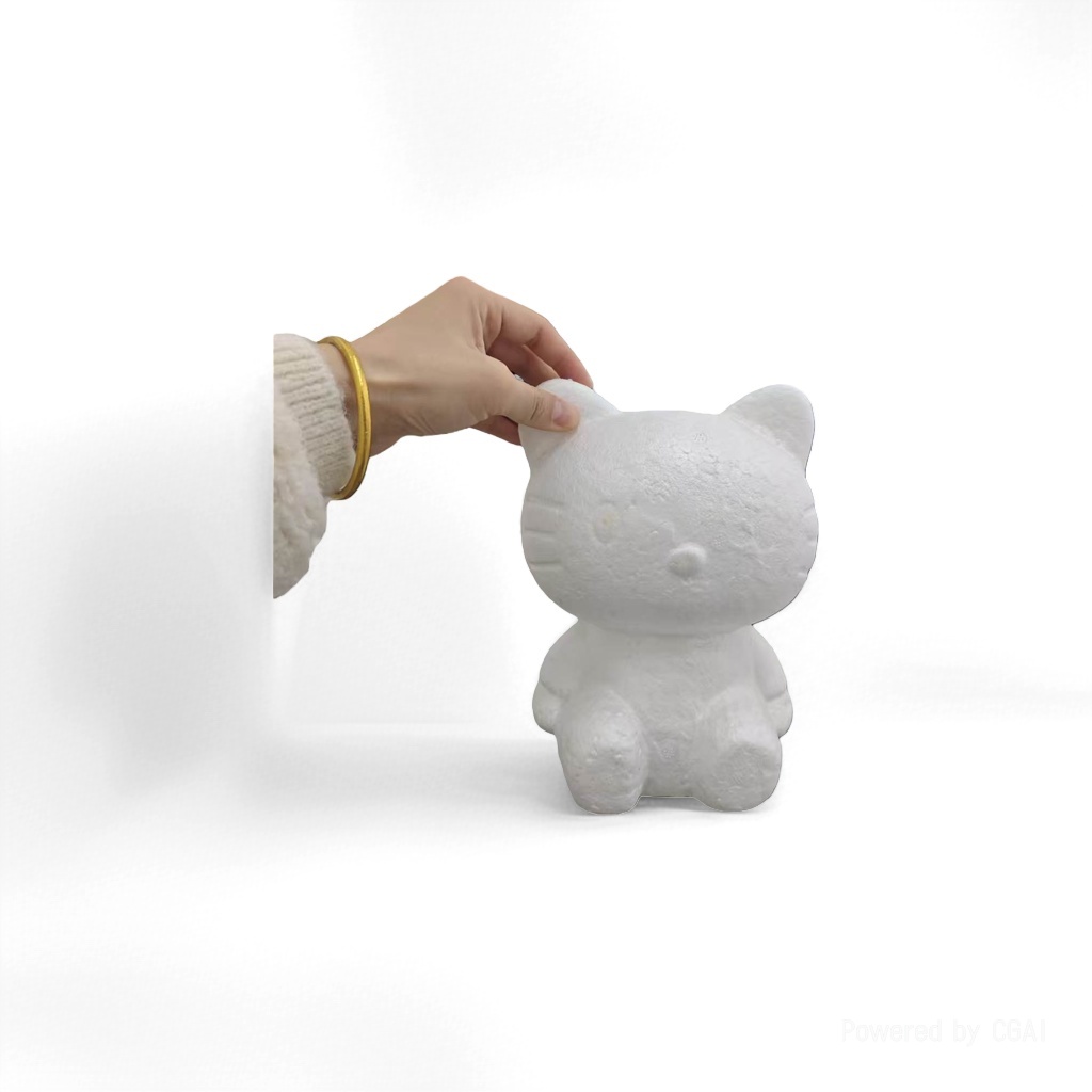 白色泡沫猫形雕塑牛摆件食玩饰品长墙花办公桌小摆件