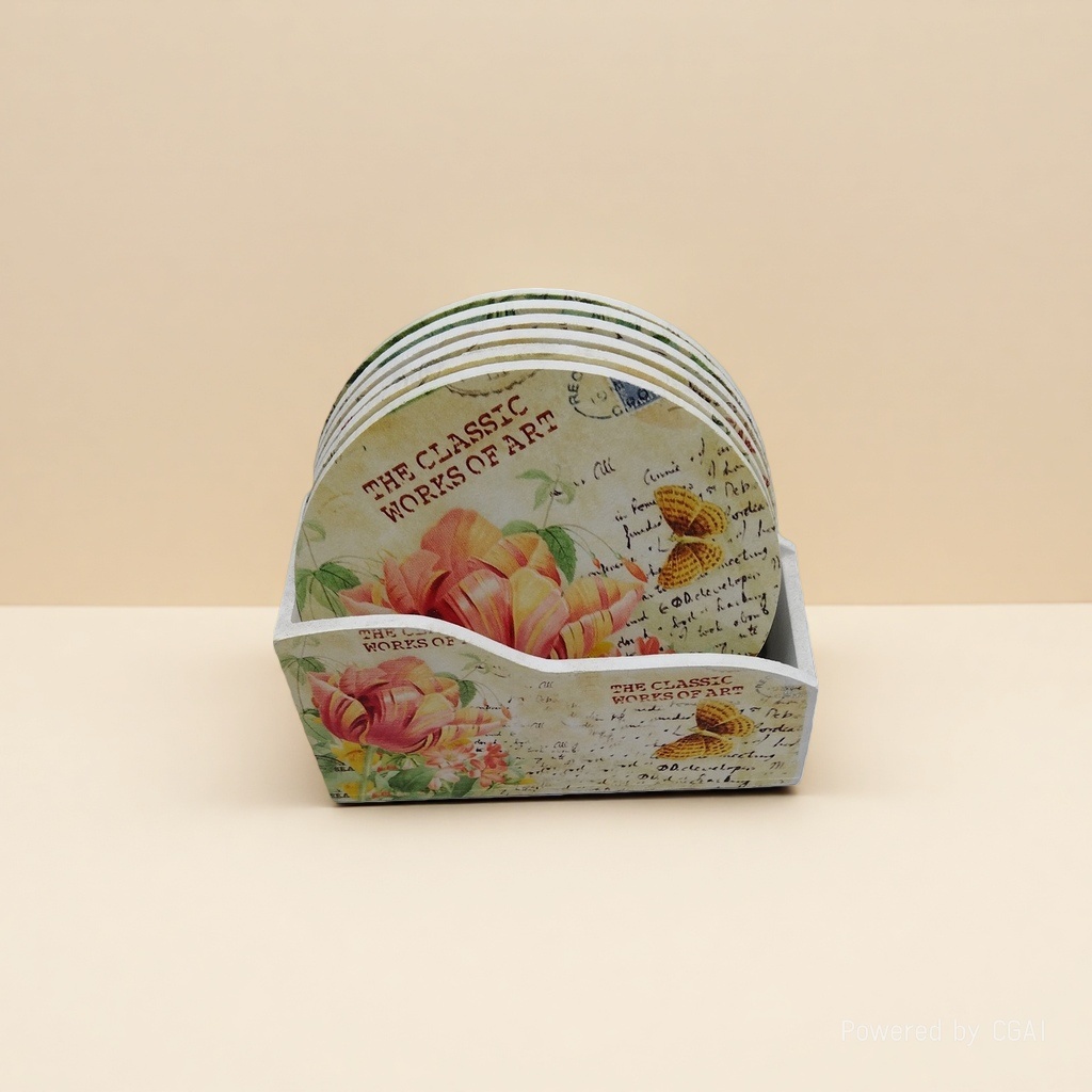 Floral pattern diatom mud PP coasters set, placemats, heat insulation pads Specification image