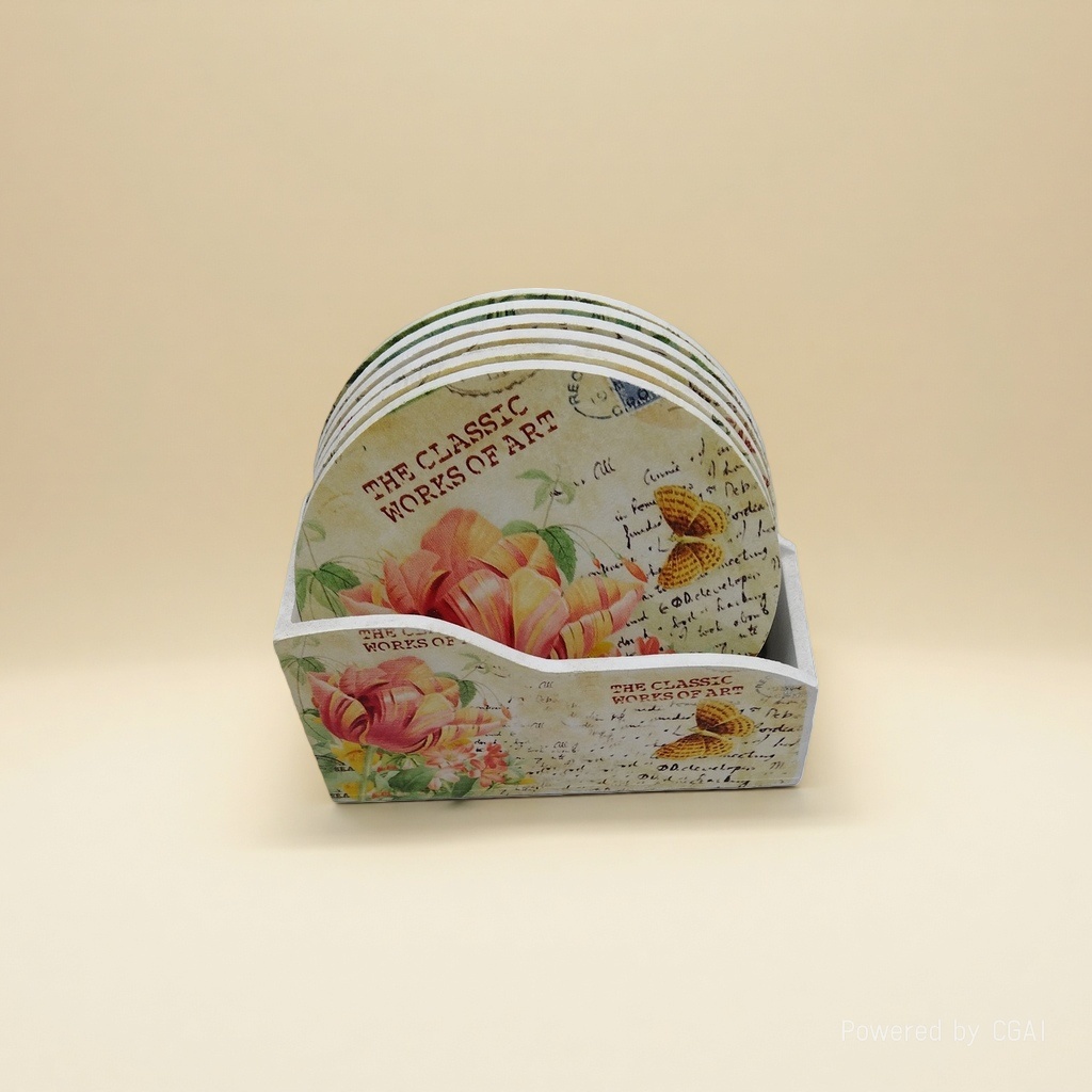 Floral pattern diatom mud PP coasters set, placemats, heat insulation pads