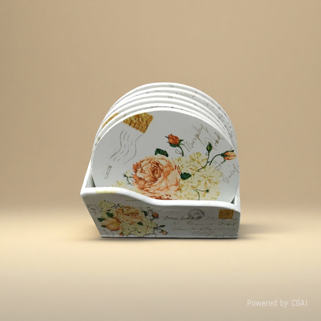 A set of coasters with a white floral stamp pattern details Picture