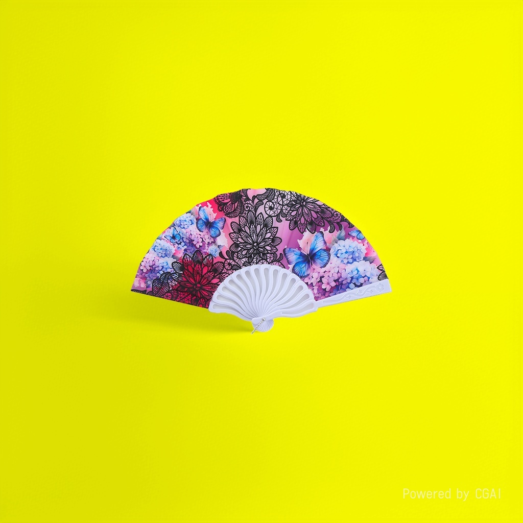 彩色蝴蝶花卉图案工艺折扇 木扇花布团扇折叠广告扇