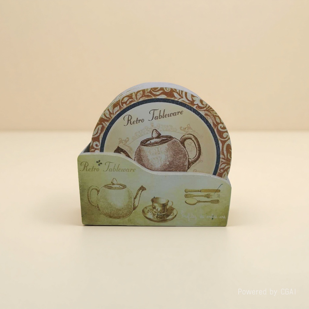 Retro tableware rack, teapot pattern, diatom mud PP heat-insulating coasters and placemats details Picture