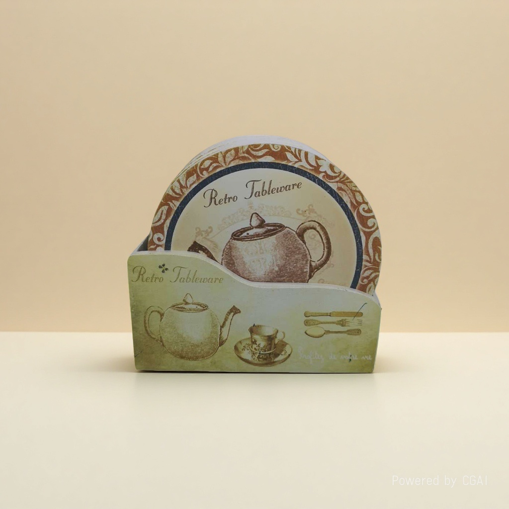Retro tableware rack, teapot pattern, diatom mud PP heat-insulating coasters and placemats