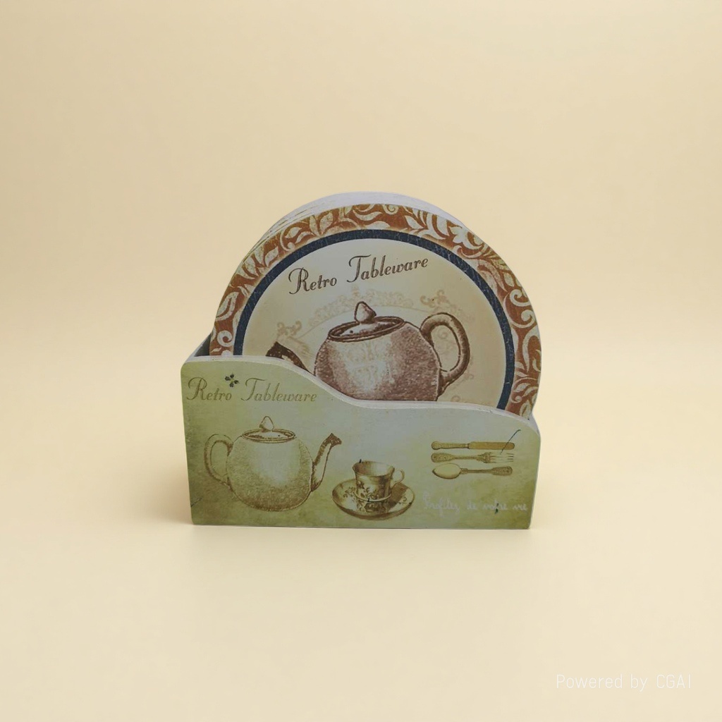 Retro tableware rack, teapot pattern, diatom mud PP heat-insulating coasters and placemats Specification image