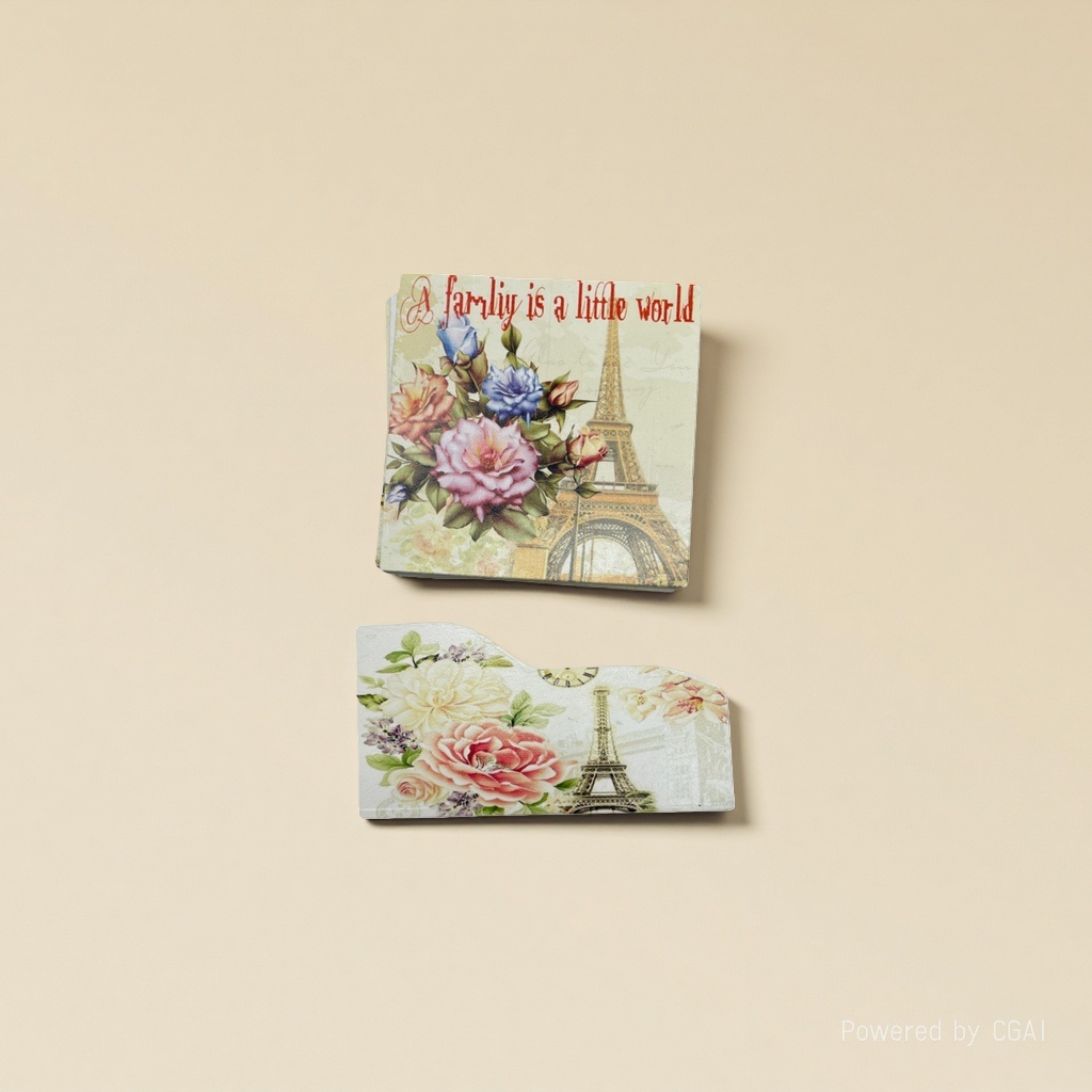 Carpenter's floral Paris Tower pattern-themed resin decorative coasters