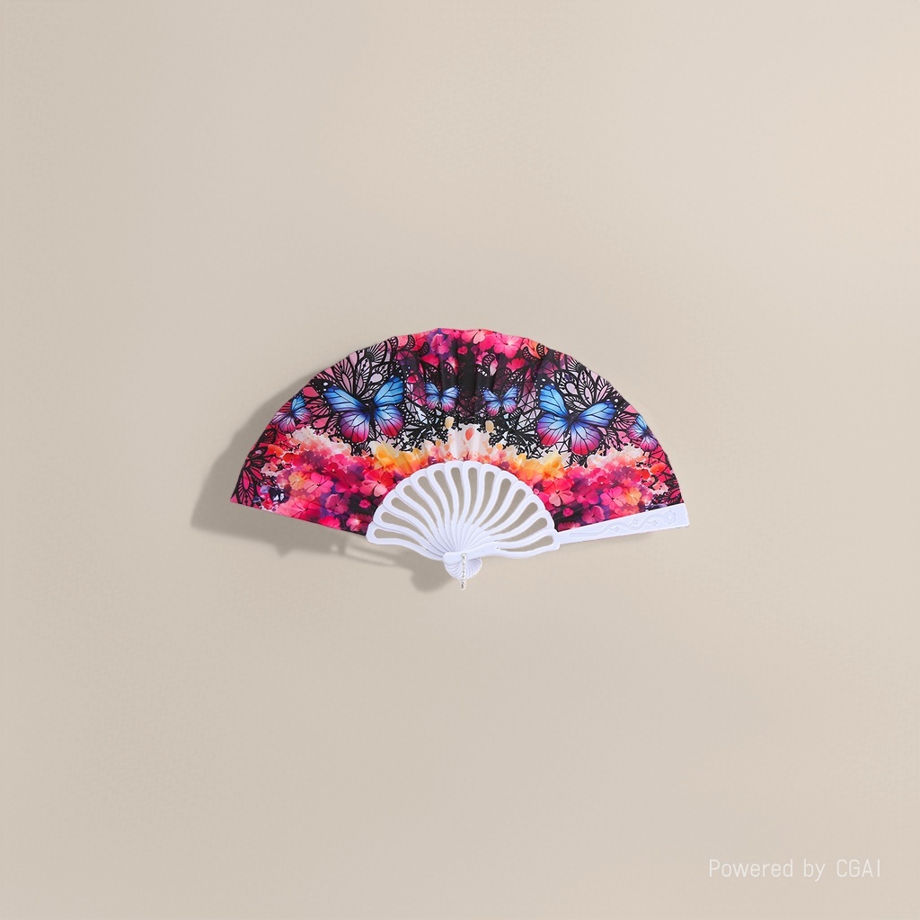 木柄彩色蝴蝶花卉工艺折扇 夏日纳凉广告定制团扇